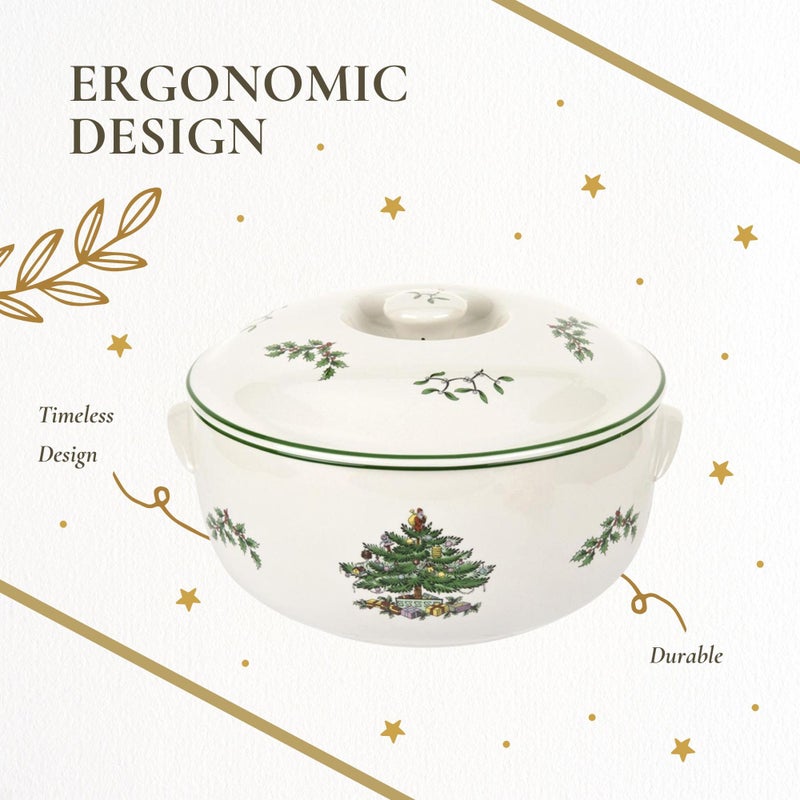 Spode Christmas Tree Round Covered Deep Casserole Dish (8.75" x 5") - Festive Holiday Serveware & Vintage Christmas Table Centerpiece - Fine Earthenware Classic Holiday Bakeware - Image 5